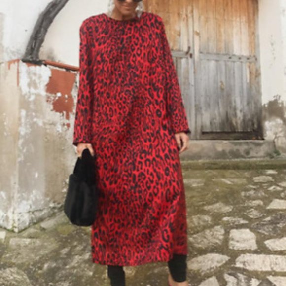 Zara Dresses & Skirts - Zara Woman Flowing Round Neck Animal Print Dress S